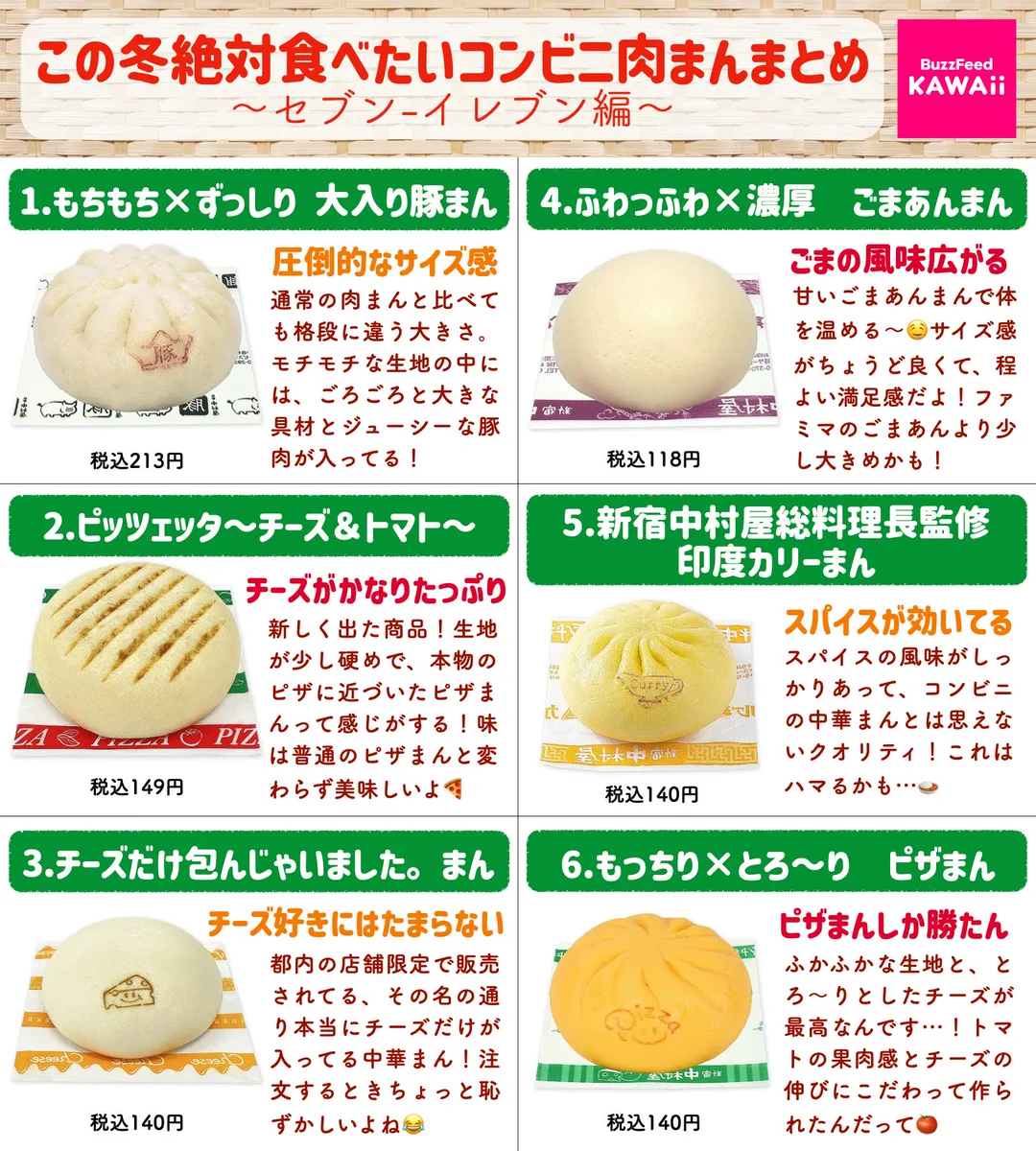 全部食べたくなっちゃうくらいどれも美味しそう！コンビニで買える中華まんのまとめ！