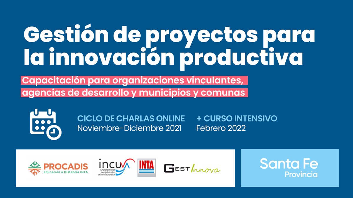 #Agendate | Te invitamos de esta capacitación, con el objetivo de generar transferencia de herramientas prácticas y teóricas para el proceso de formulación de proyectos.

👉🏻 Charlas: 17/11 y 1/12 - 17hs. 
👉🏻 Curso intensivo: febrero 2022.

👩🏻‍💻 ¡Inscribite! bit.ly/30ed11J