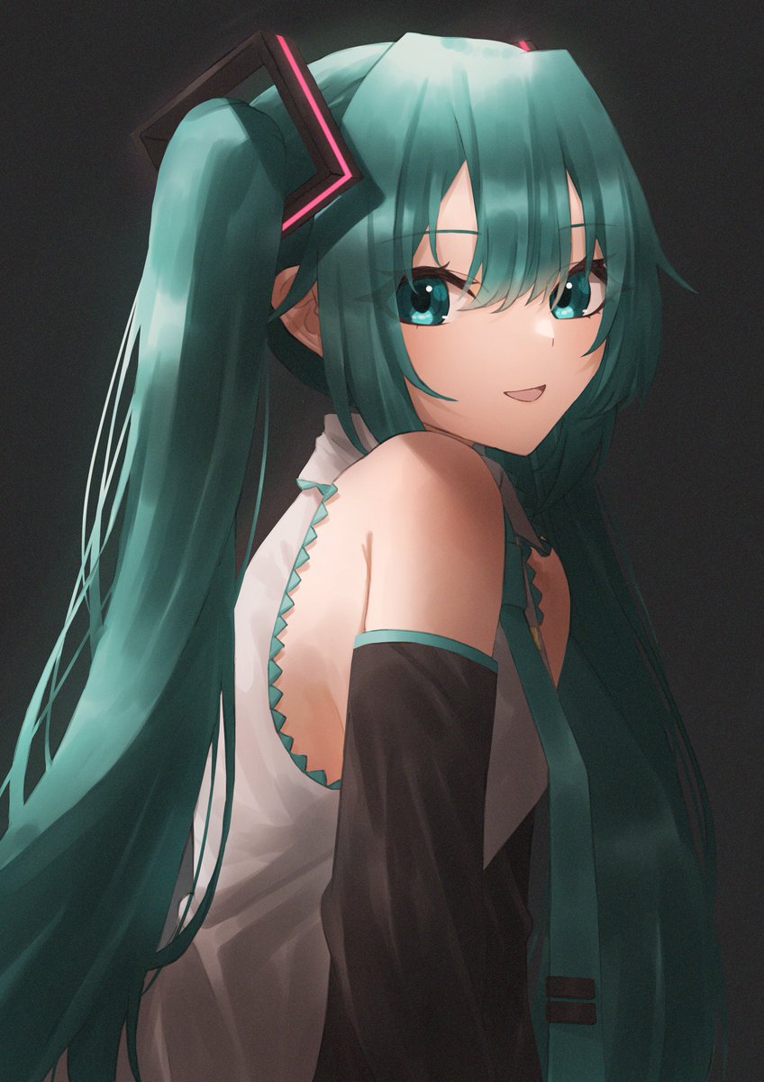 hatsune miku 1girl solo twintails long hair necktie detached sleeves smile  illustration images
