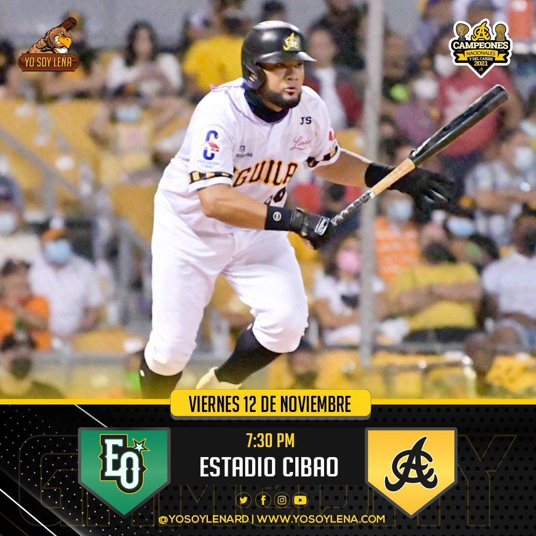 YoSoyLenaRD's tweet photo. G A M E D A Y
Los Campeones Nacionales y del Caribe, @aguilascibaenas regresan a la acción y reciben a @EOBASEBALLCLUB
⌚️7:30 PM
🏟 Estadio Cibao
📺 Teleuniverso 29
📻 CDN Radio
💻 MLB TV
#YoSoyLeña #EOvsAC #LIDOM #EquipoGrade #WinterBall https://t.co/tnhKbx1mFi