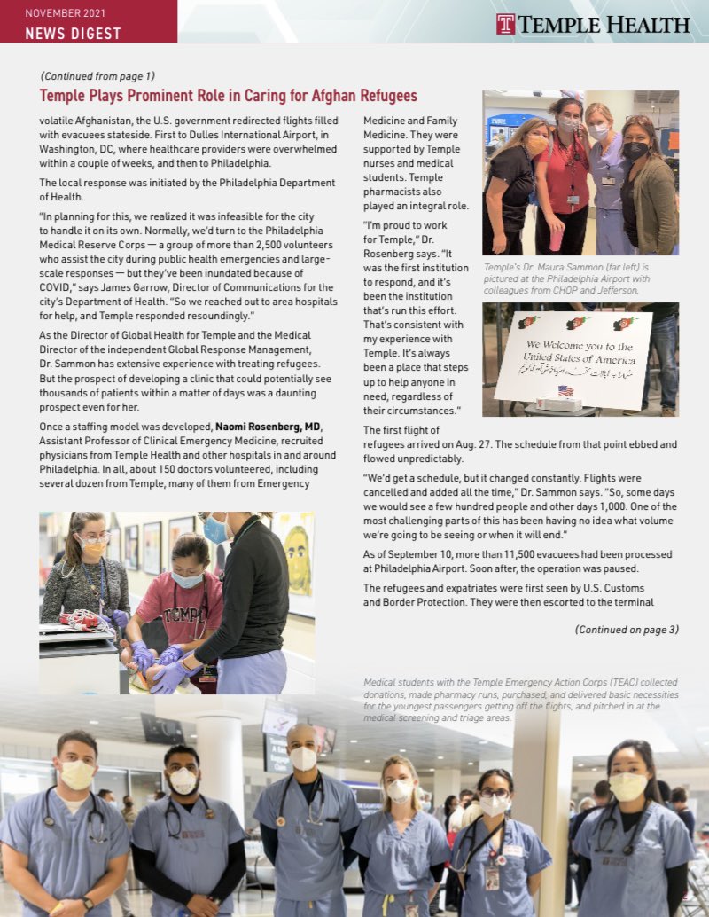 TempleEM's tweet photo. Wonderful work caring for refugees from Afghanistan arriving at the Philadelphia International Airport, led by our very own Dr @MauraSammon! #TempleEM https://t.co/YqeDpxWYSP