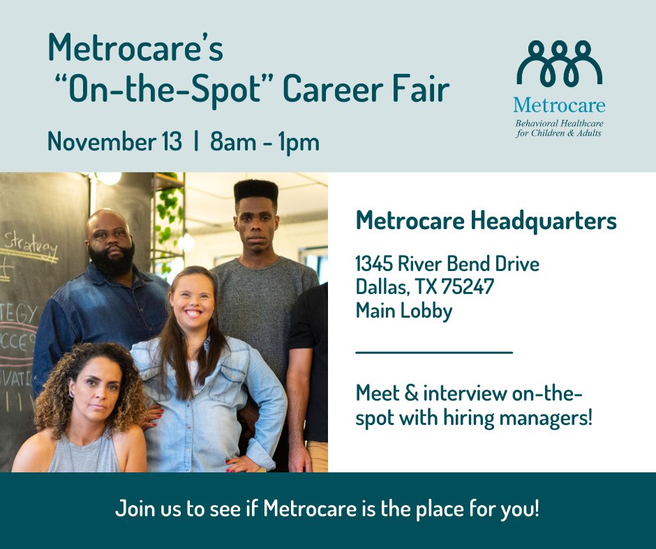 Metrocare's tweet photo. Tomorrow is the big day! Join us at #MetrocareCareerFair! There’s still time to apply for open positions and to sign up early for an “On-the-Spot” interview.

Current openings: https://t.co/uZyBSr97l3 
Interview time slot sign ups: https://t.co/fjExTzNfax 

 #JobFair #JobSearch https://t.co/ytr9blAJkX