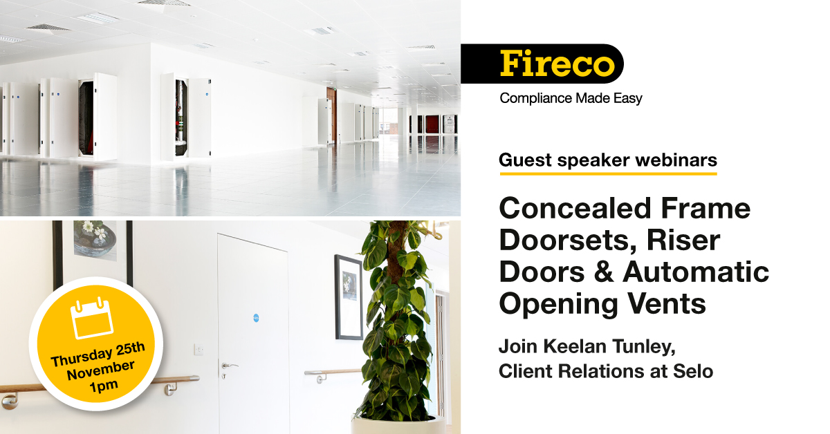 Fireco's tweet photo. Join Keelan Tunley for his webinar on the 25th November!

Keelan's session will be discussing specifications, compliance, certification around riser doors, AOVs and pocket doors.

Save your space! https://t.co/TCVMzxzwdu #Webinar #FireSafety https://t.co/t89aJtuYfM