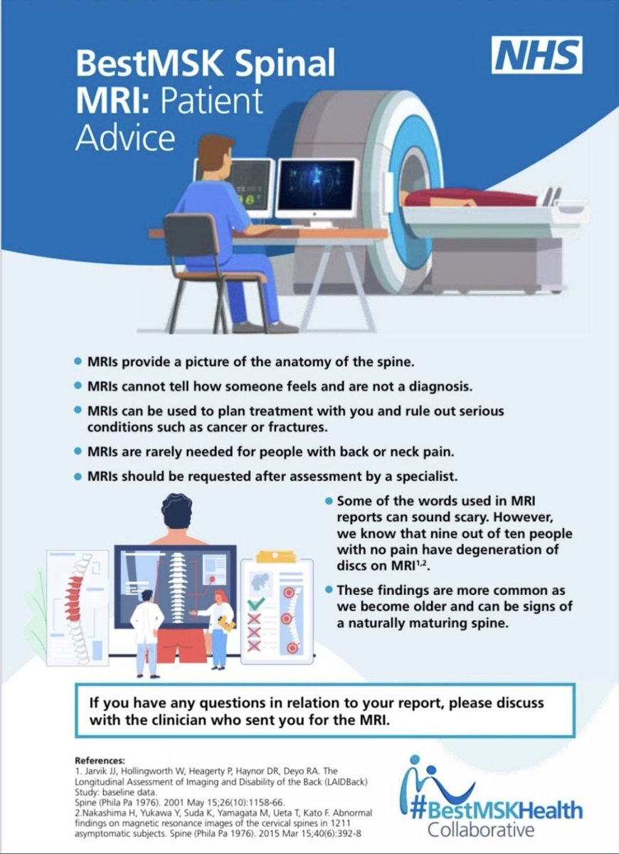 These are superb from #bestMSKhealth! 

We know so many physiotherapists are unsure about discussing MRI needs with patients and so really hope this helps you!