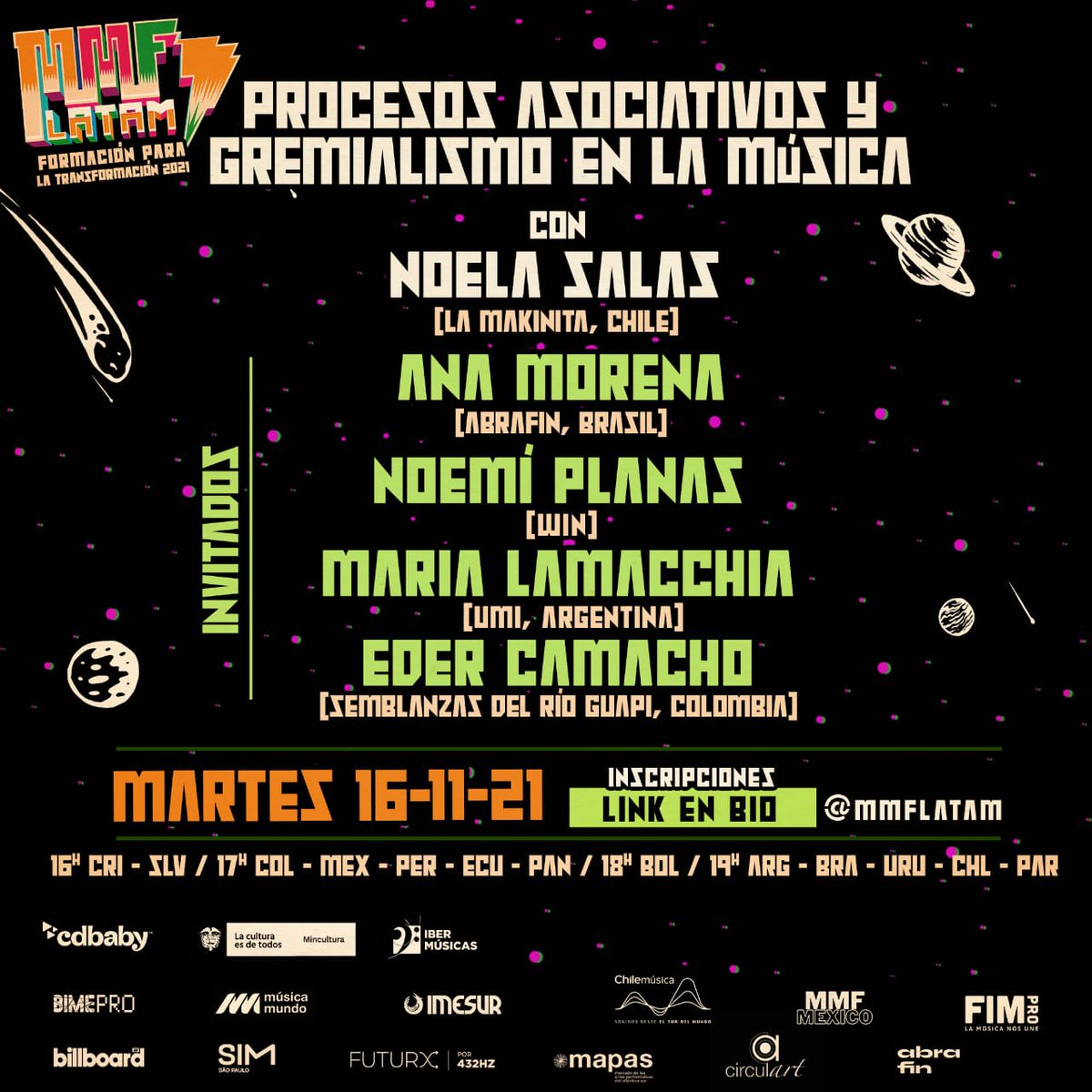 AGENDAR! 16 de noviembre Panel "Procesos Asociativos y Gremialismo en la Música" de <a href="/MMFLatam/">MMF Latam</a>. Gratis con inscripción previa 
---> mmf.la