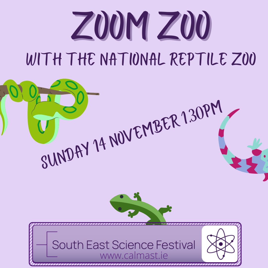 🦎Zoom Zoo🦎
Learn about the wonderful world of reptiles with @natreptilezoo this Sunday at 1.30pm. 
The event is🆓, booking here: bit.ly/30nZZPI

@scienceirel @ScienceWeek @ScienceWexford @WaterfordLibs #scienceweek #familyevents