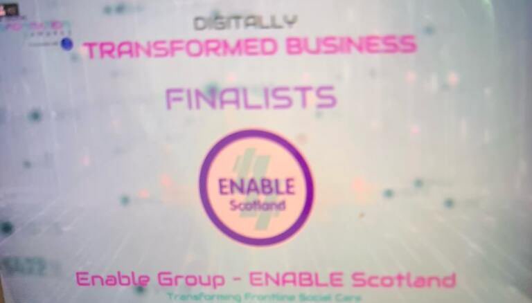 Theresa_Shearer's tweet photo. Productive end to a great week - meeting with leading @ENABLEScotland member Lisa, who chooses support from #ENABLEAll, talking #SocialCare, #LAC, her night at #HeraldDigitalAwards with our #DigitalTransformation team, & her new job at @theyardscotland! #ENABLEWorks #ENABLEFamily https://t.co/8kdgeowRdl