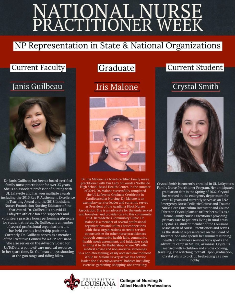 Happy Friday! Today we spotlight NP Representation in State and National Organizations! 🤟❤
#NPWeek #NPWeek2021 #RaginCajunRNs