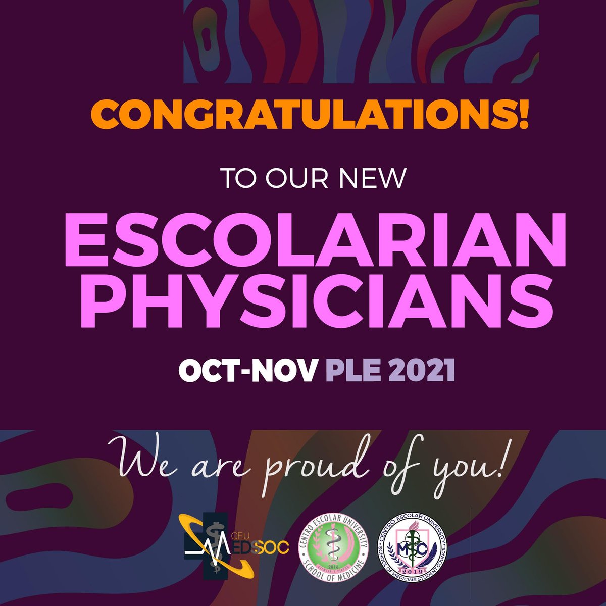 CEU_MedSSoc's tweet photo. Mabuhay para sa mga bagong Escolarinong manggagamot ng bayan!

#CertifiedEscolarianMD
#ThePioneerBatch
#TheLegends
#PioneeringTheRipple
#FearTheSting
#CienciaYVirtud
#WereAllInThisTogether https://t.co/Wzoayk3pwi