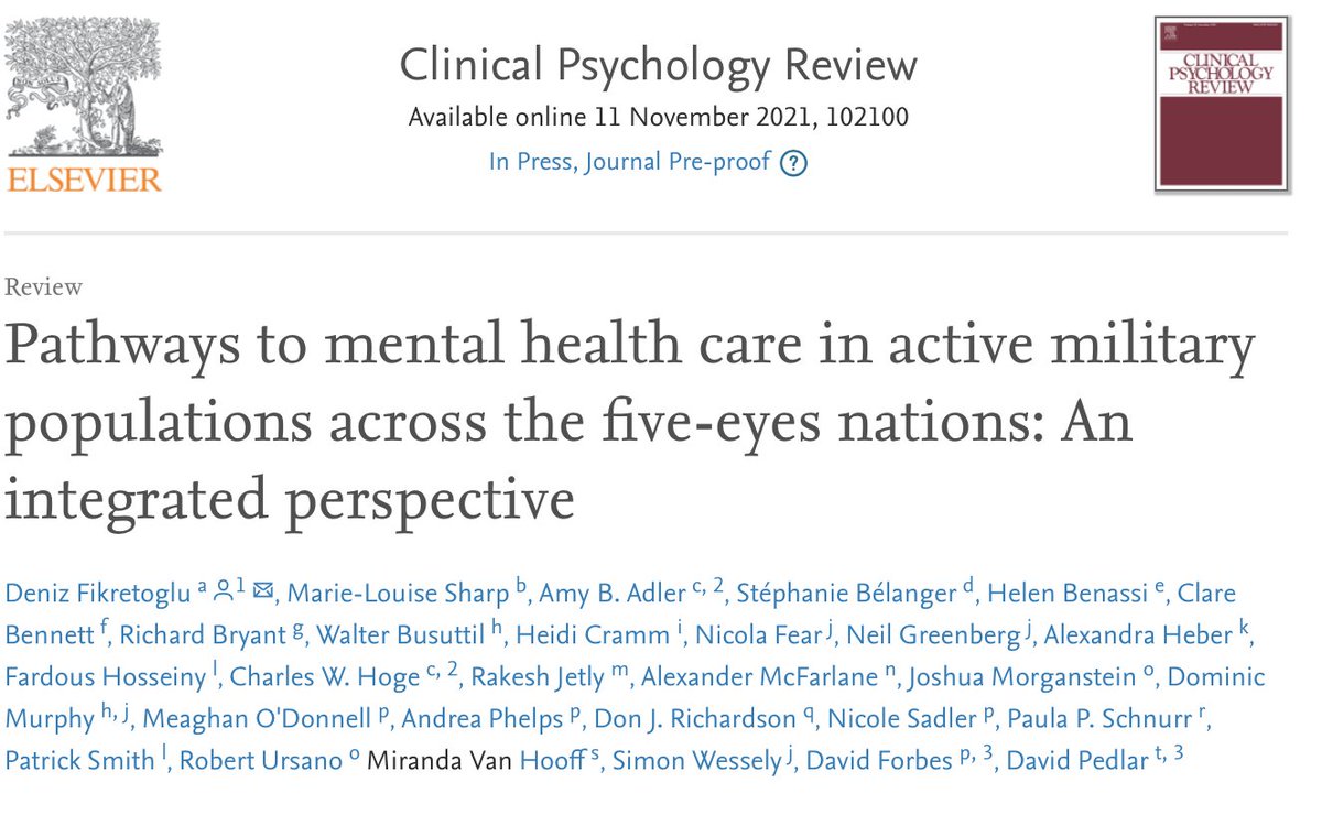 MarieLouiseLu's tweet photo. Huge piece of work we've published with our Five Eye Colleagues assessing evidence of help-seeking for #mentalhealth in #ArmedForces &amp; what we need to do to progress this work. https://t.co/jEPFClO2QF @kcmhr @CIMVHR_ICRSMV @Phoenix_Trauma @WalterReedArmy @CanadianForces https://t.co/E4EGBkn93Q