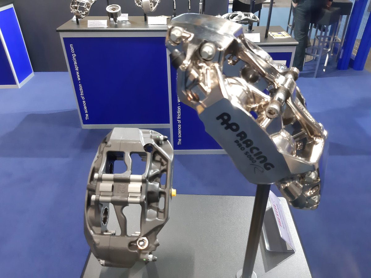 APRacingLtd's tweet photo. The first European viewing of our dazzling nickel plated Pro 5000 R brake caliper being displayed at the PMW Expo in Cologne.
#apracing #pmwe #pro5000r #brakes #bestofbritish https://t.co/EidxlxskBd