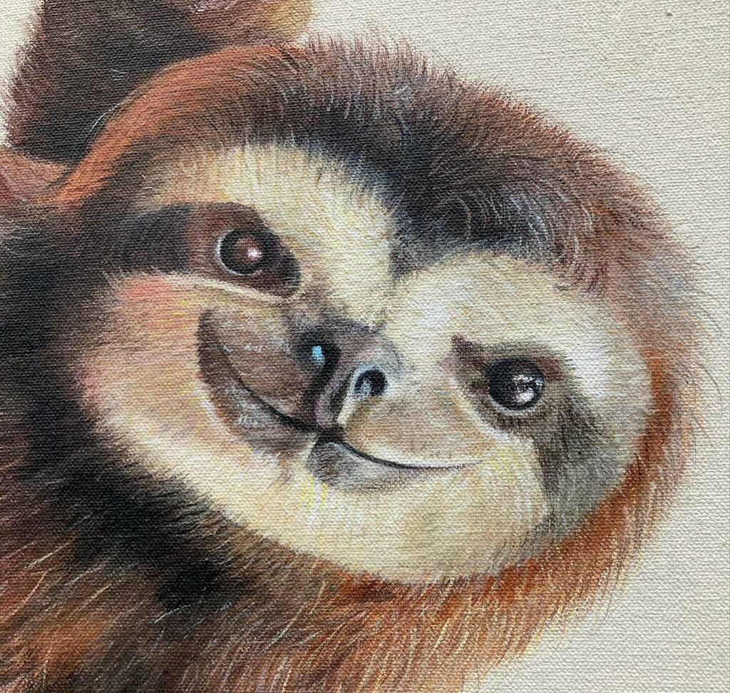 MelodieProv's tweet photo. Hi! Have a warm and fuzzy weekend. #furryfriday #painting #sloth #smile #contemporaryart https://t.co/XDlU69dRUh https://t.co/nPdJ6jFFdl