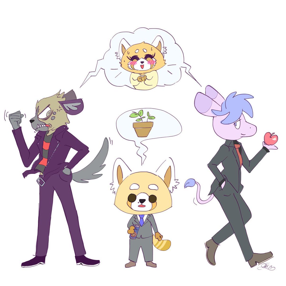 DoodlerSquiggle's tweet photo. The ol' trio. #Aggretsuko #Haida https://t.co/y7aYRUj0Fs