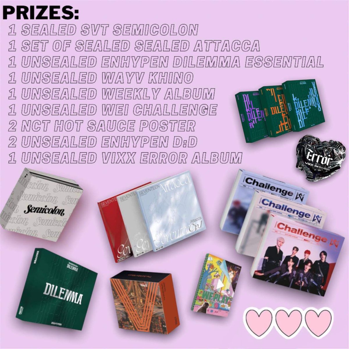 TIME_TOSHOP's tweet image. 🎉21.3K CELEBRATION AND COLLAB GA🎉

GET A CHANCE TO WIN 
1 SEMICOLON(SEALED)
3 ATACCA SEALED(3WINNERS)
1 D:D ESSENTIAL
1 UNSEALED WAYV KIHNO
1 UNSEALED WEEKLY 
2 NCT HOT SAUCE
2 UNSEALED DIMENSION DELIMMA 

SEE MECHANICS BELOW

UNLI ENTRY DONT FORGET TO USE OUR OFFICIAL HASHTAG