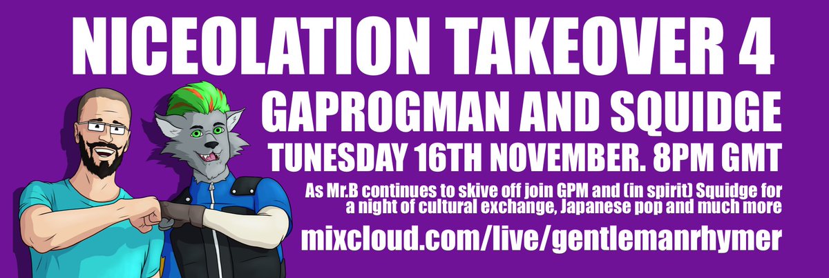 wafflingTaylors's tweet photo. Come join our Jay on this coming Tuesday (#Tunesday?) the 16th of November at 8PM (UK time) for a night of cultural exchange, #JapaneseMusic and a few #niceolation faves.
Thanks to @gentlemanrhymer for allowing him to take over for an evening,
https://t.co/z5uzSkDyBV
- Squidge https://t.co/qfJXGCn99Y