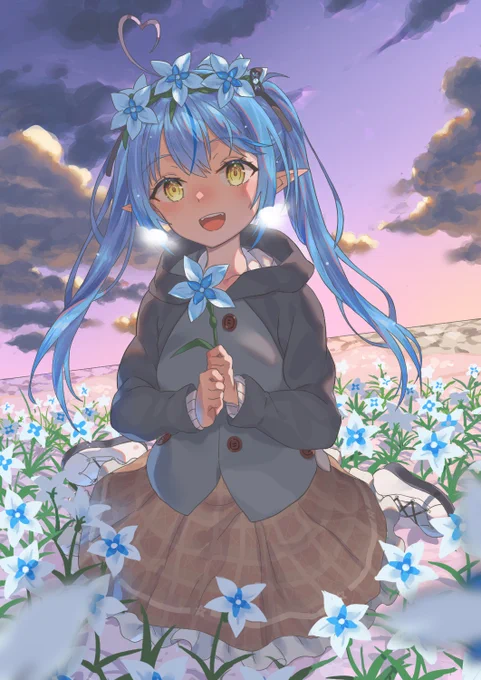 #LamyArt 

花を描くのはあまり得意じゃないんですが、ラミィちゃんとツウィルの花飾りを描いてみました。 