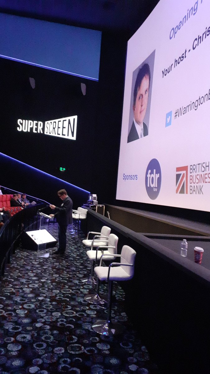 Kicking off the Warrington Business Conference with <a href="/editor_Maguire/">ChrisMaguire</a> at <a href="/cineworld/">Cineworld</a> Thanks to <a href="/BritishBBank/">British Business Bank</a> <a href="/FDR_Law/">FDR Law</a> and <a href="/DriveWorks/">DriveWorks</a> for sponsoring #Wbex #warrington