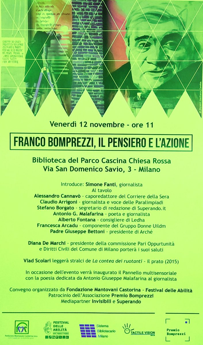ginugiola's tweet photo. Carissimo Franco #Bomprezzi 💔 sempre nei nostri cuori
Ricordiamo bene tua puntura di spillo all'allora #Sindaco #Pisapia
che tardava a rispondere tua precisa richiesta
#cultura #feedback #RispondereGrazie‼️
#FestivalAbilita #premiobomprezzi @BomprezziMarco
@VivMilano @Ledha3 https://t.co/YO8gn6vV29
