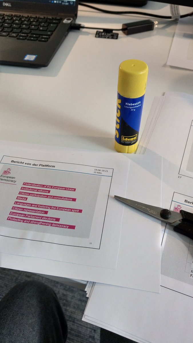 Julia_S_Wirth's tweet photo. Hands on! Preparing the moderation cards for the second session of the panel European democracy, values, rights, rule of law and security! Looking forward to the next milestone of the Conference on the future of Europe.#cofoe #ifok https://t.co/by8zCMjUXC