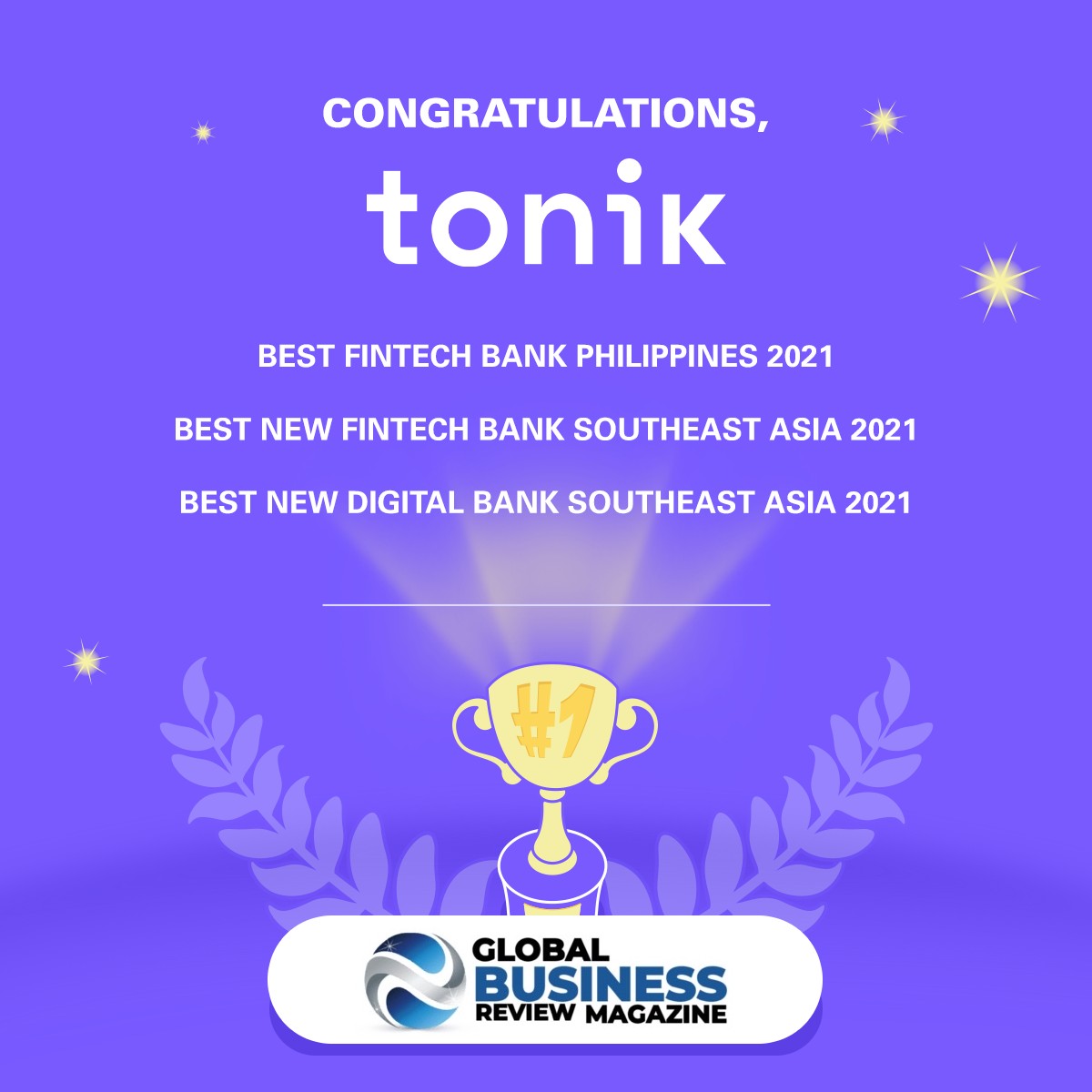 TonikBank's tweet photo. We’re super psyched to share that we just received three awards from the Global Business Review Magazine for the Best Fintech Bank in the Philippines, the Best New Fintech Bank Southeast Asia, and the Best New Digital Bank Southeast Asia in 2021.
#Tonik #Neobank #NeoNormal https://t.co/Z8awNxxx9e