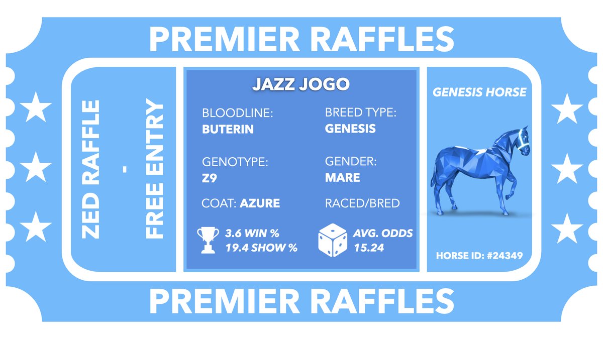 PremierRaffles's tweet photo. Here we go it’s time to give back to the community and give away 3 FREE tickets to our upcoming raffle for a GENESIS @zed_run horse!

Simple entry requirements:

1️⃣ Follow @PremierRaffles
2️⃣ Like and RT this tweet
3️⃣ Tag two friends

Winners drawn: 9pm GMT Saturday 13th November! https://t.co/LjAZD5vPMD