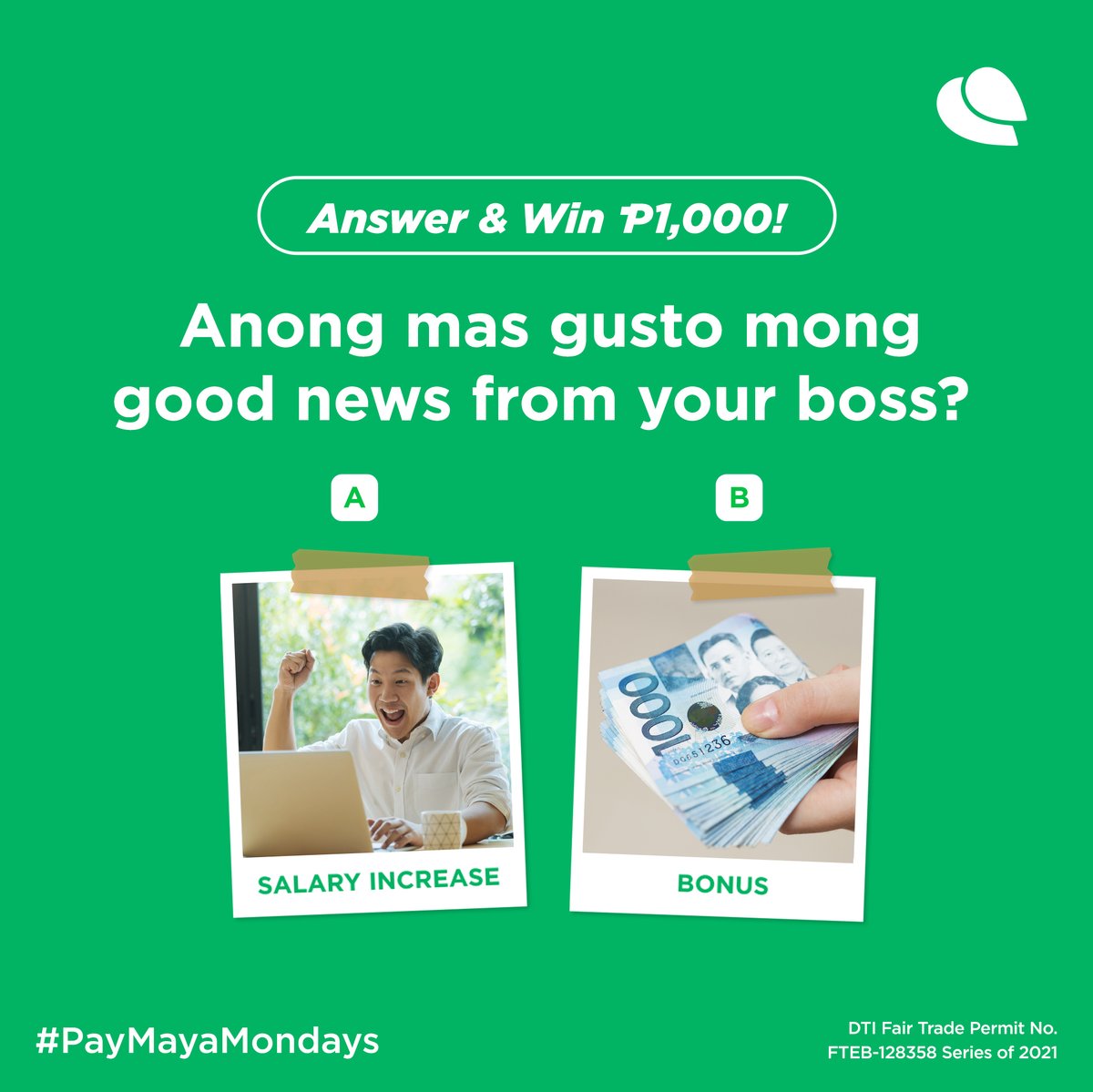 mayaofficialph's tweet photo. Feel like this is your chance to be lucky? 😎

🍀 Get ready to win with #PayMayaMondays!

Please fill out the DTI-required form before 9PM to qualify for the giveaway. Link in bio. https://t.co/tGIsmCiAOm