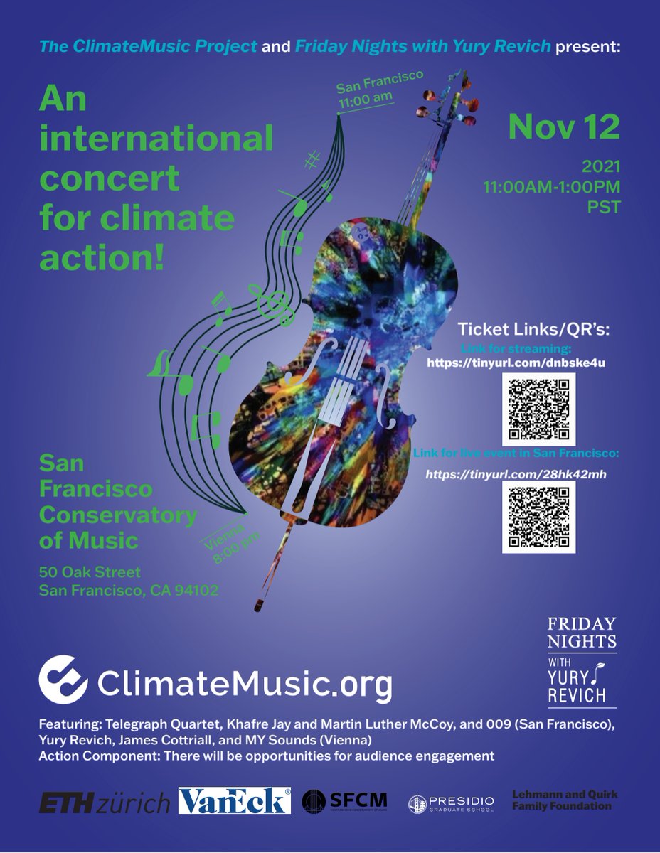 In need of some art, inspiration, and appeal to emotion after 2 weeks of news and negotiations at #COP26 ? Join my friends @ClimateMusic today 11/12 for an international end-of-COP concert for cliamte action 🌎🎧