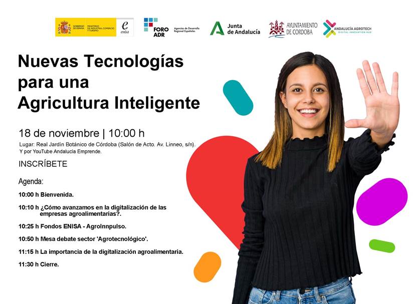 cadealmeria's tweet photo. 💥Te interesa ‼ NUEVAS TECNOLOGÍAS PARA UNA  AGRICULTURA INTELIGENTE.
📆 18 de noviembre 
⏰ 10:00 h
Presencial y online. 
Con: 
🔹Andalucía Agrotech 
🔹ENISA
🔹ETSIAM
🔹Mesa debate con GELAGRI, DEUSER GROUP y WEALIZE
 
✍️Inscríbete‼️👉 https://t.co/0JeaG62w9v https://t.co/BC7wM21AGF