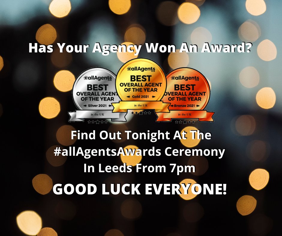 Good Luck To all the agents at tonight's #allAgentsAwards Ceremony - We'll see you there! 

#Property #awards #awardwinning #awardsnight #agentawards #awardswinningagency #propertymanagement