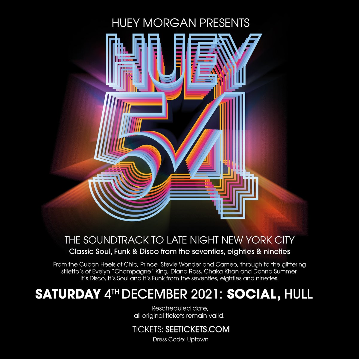 💥 EXTRA TICKET RELEASE 💥

We're now able to offer limited extra tickets to what'll be the party of the year. Dig out your dancing shoes and dress to impress!

📅 <a href="/OfficialHuey/">Huey</a> presents Huey 54
📅 Sat Dec 4, 8pm doors, 18+
🎟️ bit.ly/Huey54HullSEE