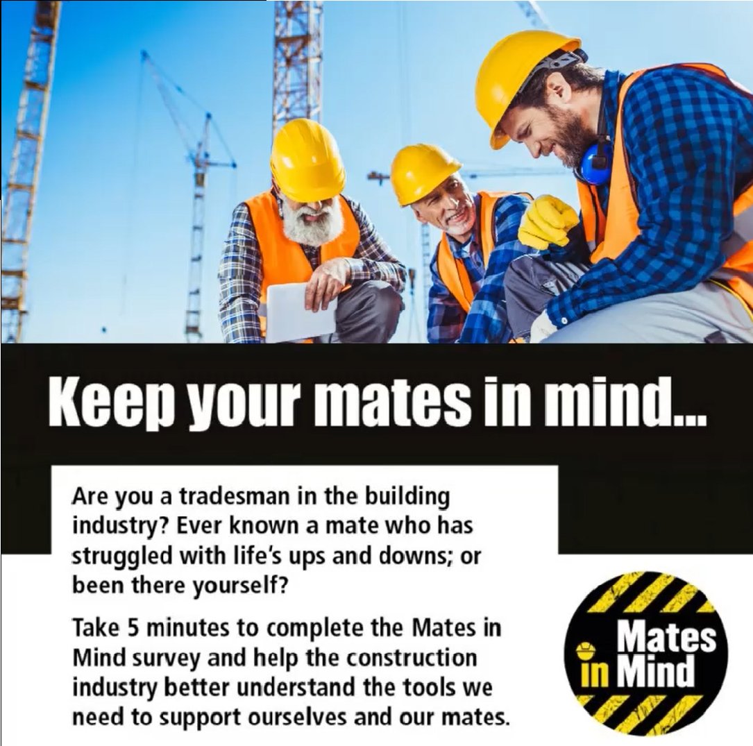 UK_CW's tweet photo. Please complete the Mates in Mind survey &amp; help understand the mental health of the construction workforce
The results will be used to help support workers

Link to the survey | https://t.co/MEG39zM8rV
Responses are anonymous &amp; confidential

#Mentalhealthmonday https://t.co/6eE2WMLtrS