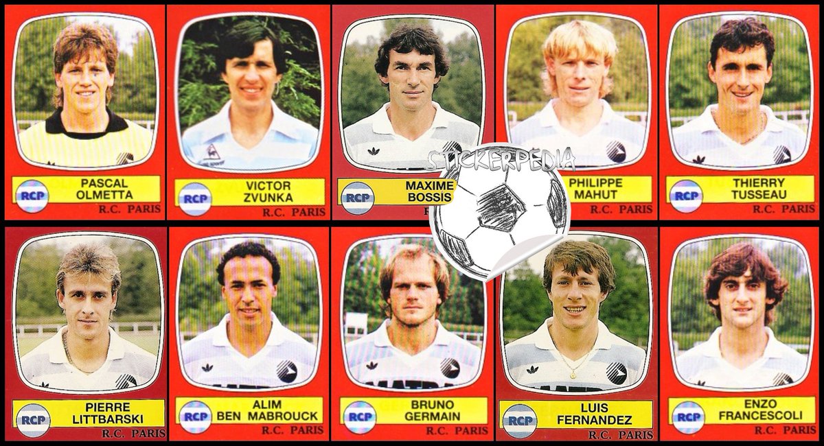 Stickerpedia1's tweet photo. #RCParis 1986/87 #panini
#pascalolmetta #victorzvunka #maximebossis #philippemahut #thierrytusseau #pierrelittbarski #alimbenmabrouk #brunogermain #luisfernandez #enzofrancescoli https://t.co/sbR17nosXP