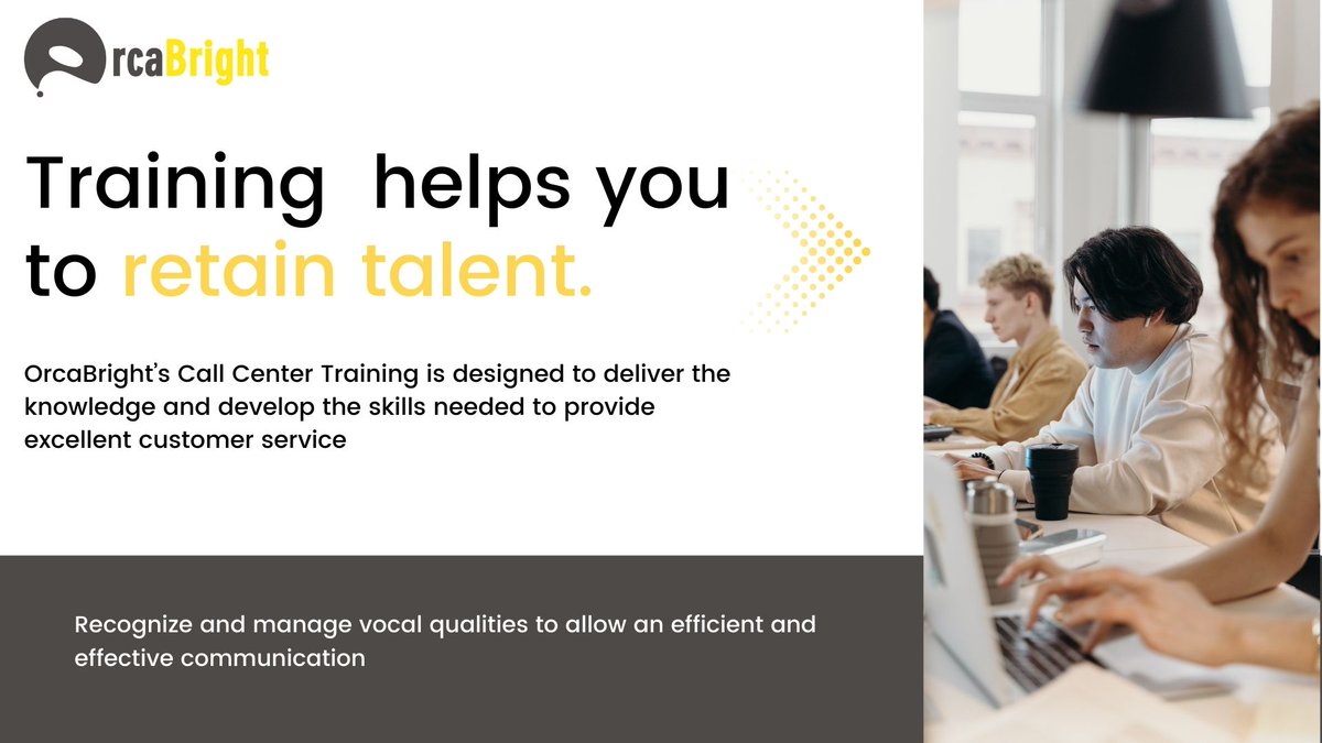 OrcaBright's tweet photo. Through our “train, practice and coach” approach in our AI based digital platform, agents will be ready to handle any type of phone interactions in a confident way and with a successful outcome.

Read more here : https://t.co/OOiWhmGBWR

#ai #trainingsolutions #contactcenters https://t.co/0Qvn8FOmLM