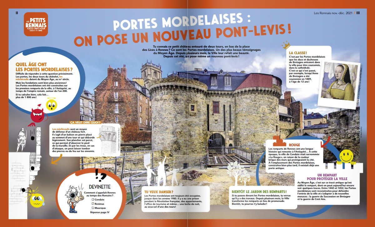 LaurentRiera's tweet photo. Belle double page centrale du "Cahier des petits Rennais" consacrée aux Portes Mordelaises, aujourd'hui en pleine rénovation dans le centre historique de #Rennes. Elles constituent un témoignage unique du passé médiéval de la ville #patrimoine #teamurba https://t.co/7mPR4Exy5b https://t.co/oCbLEI2B7w