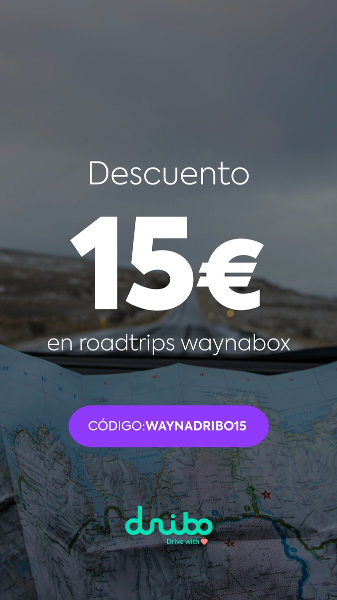 DriboApp's tweet photo. Hoy presentamos a @waynabox colaborador de @DriboApp.
Ofrece un descuento de 15€ en roadtrips con el código WAYNADRIBO15.
¿Queréis saber más? Visita https://t.co/UqqGHgW3gR
#colaboracion #driboapp #waynabox https://t.co/Sm2DfvCgnn