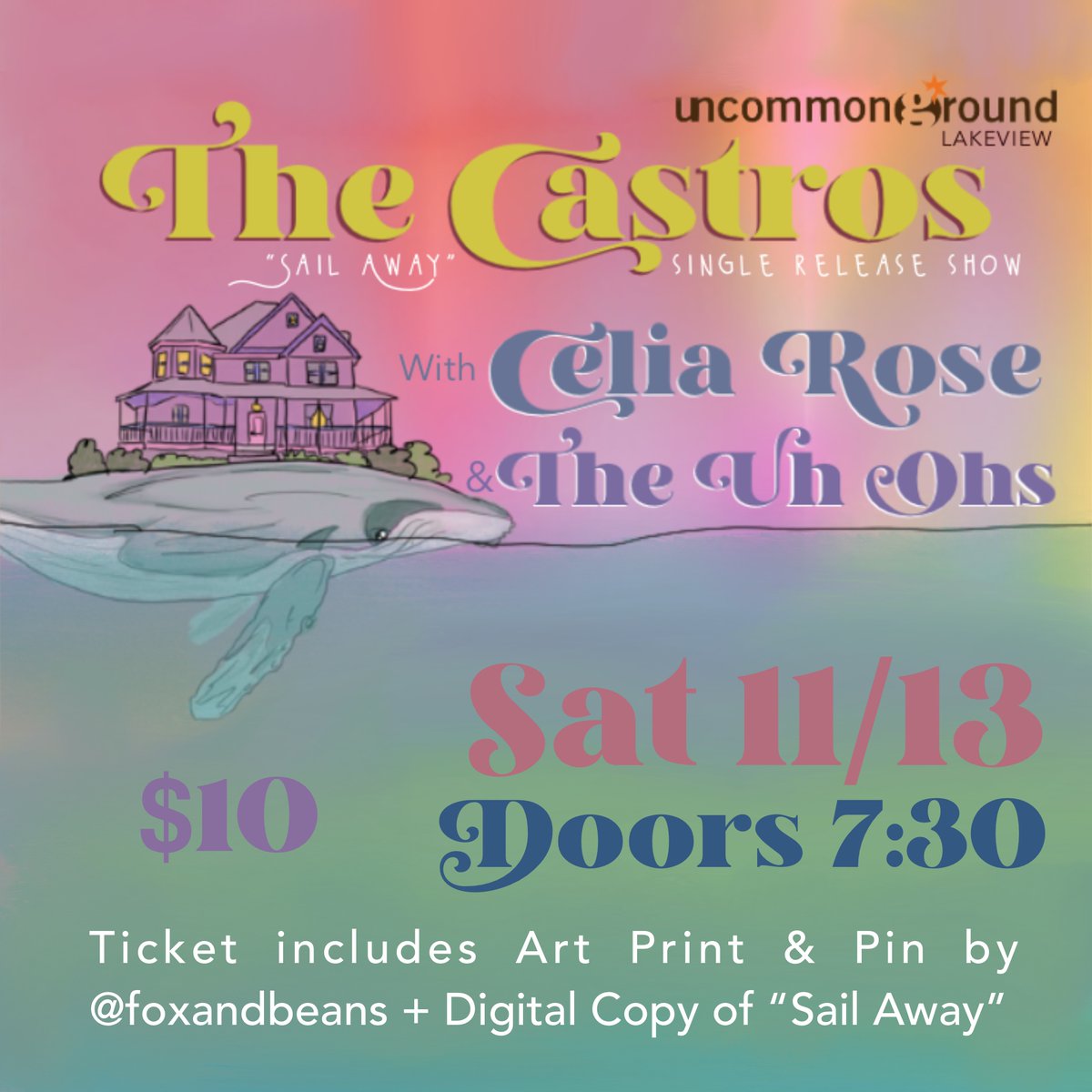TheCastrosMusic's tweet photo. CHICAGO! Come to @uncommonground Lakeview this Saturday! We are doing a single release show for "Sail Away", and our dear friends @CeliaRoseMusic & the mighty @theuhohs will perform as well. Can't wait!
*Limited Seating! So please please get your ticket in advance
#chicagomusic https://t.co/zK9p7k3qrt