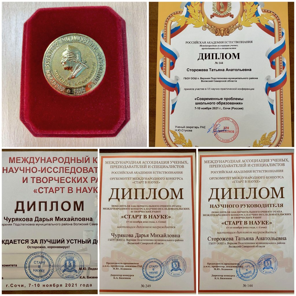 Ученица 9кл.Чурякова Даша стала победителем международного конкурса "Старт в науке" в г.Сочи.За руководство научной работой благодарность педагогу Сторожевой Т.А. Молодцы!