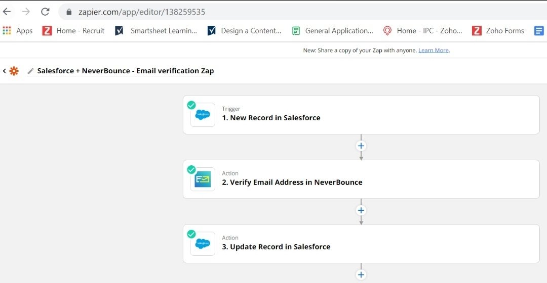 LucasShemu's tweet photo. The solution in @Zapier integrating/automating the following apps;

Salesforce + NeverBounce.

#RPAGuru
#Salesforce
#CRM
#Zapier
#NeverBounce 

Email verification Zap👇 https://t.co/GYmIF4x6gW