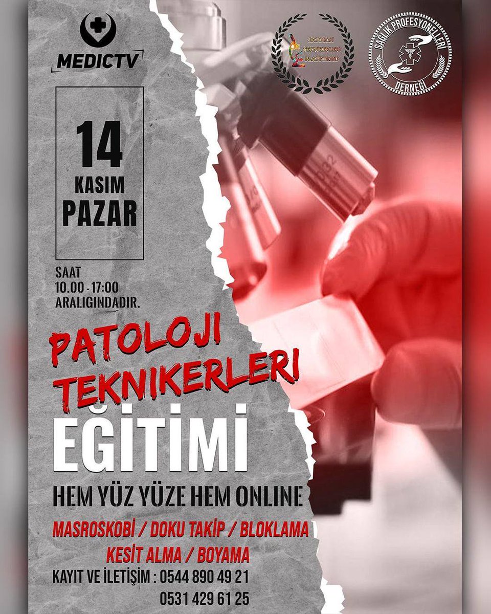 Sağlık Profesyonelleri Derneği ile birlik içerisinde gerçekleştirilecek olan Patoloji Teknikerleri Eğitimine herkesi bekliyoruzzz 🔥
