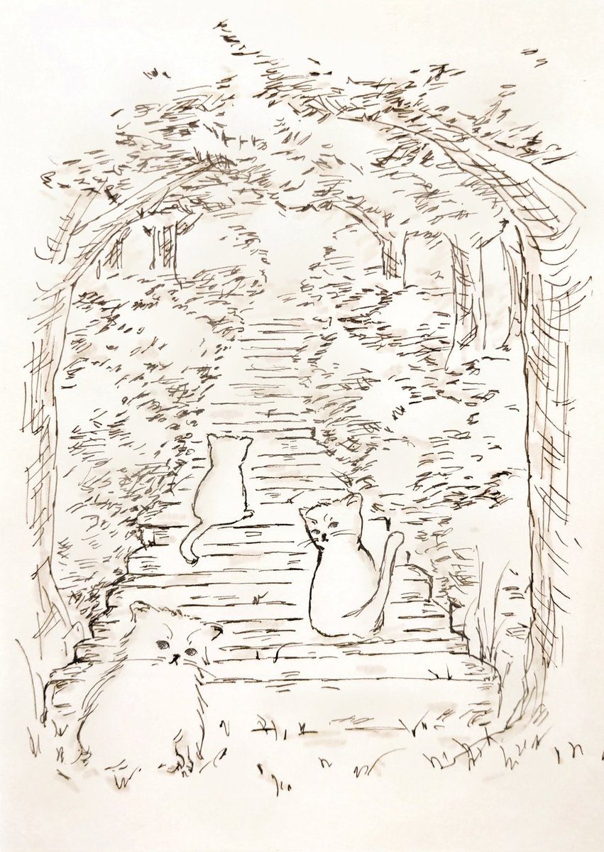 一緒に来る?🐱猫のいる風景練習③ #お絵描き #猫イラスト #猫好きさんと繋がりたい #猫をTLに流しちゃおう #ねこ #みんなで楽しむTwitter展覧会 #イラスト好きさんと繋がりたい