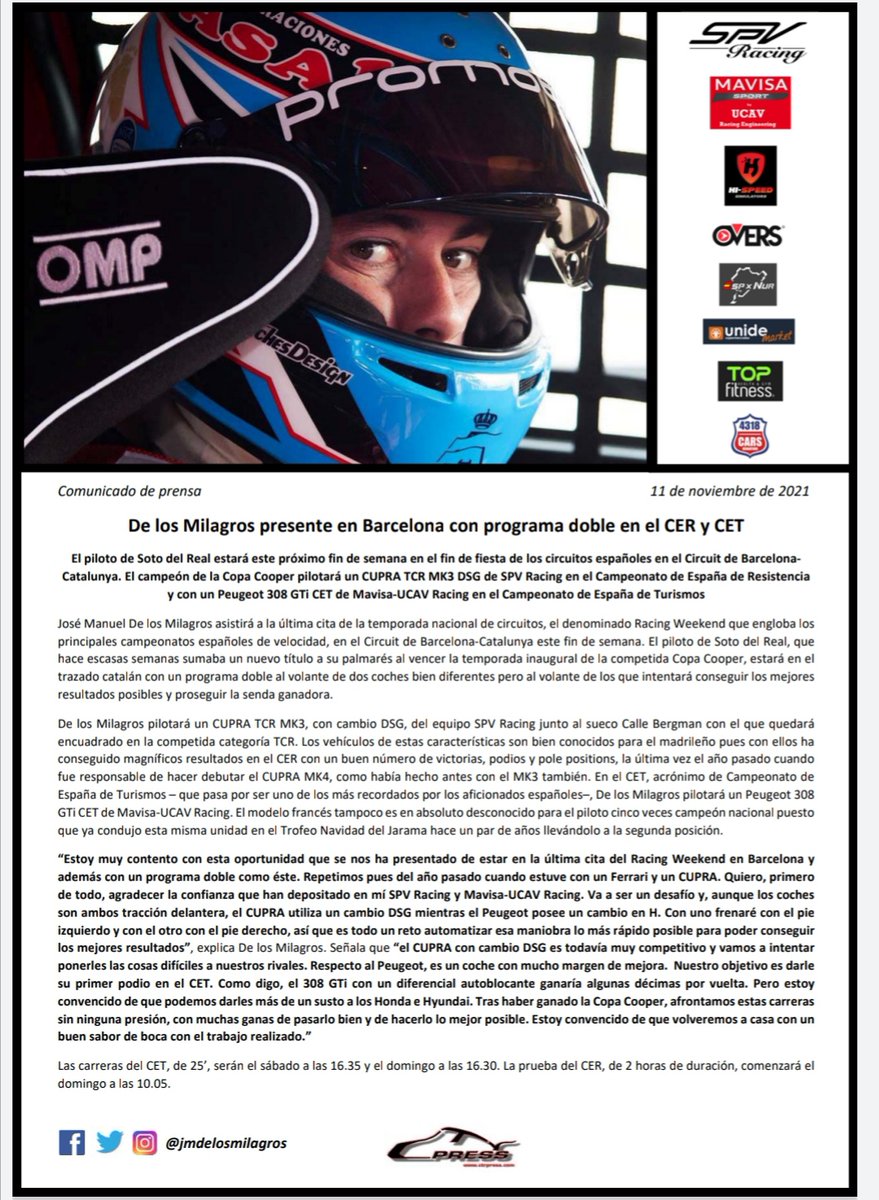 jmdelosmilagros's tweet photo. ✅Tras ganar la #CopaCooper hace algunas semanas, tenemos oportunidad de estar en la última cita del #RacingWeekend en @Circuitcat_es.
⏱ https://t.co/Qdu0DdWly5
🖥Sábado: https://t.co/Ytd0AWeaa0
🖥Domingo: https://t.co/jwCppkziFk
¡¡¡GAASSSS!!!😁
@mavisasport @SPVRacing24 https://t.co/wH3rUrVbKp