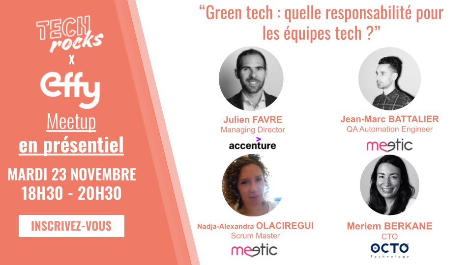 📅 RDV mardi 23/11 à partir de 18h pour un #meetup en présentiel autour de la #greentech. Avec <a href="/julien_favre_/">julien_favre</a>, Jean-Marc BATTALIER &amp; Nadja-Alexandra OLACIREGUI. Et <a href="/Mriem2B1/">Meriem Berkane</a> en hôte ! 
Inscrivez-vous dès maintenant : bit.ly/2ZKDLGM