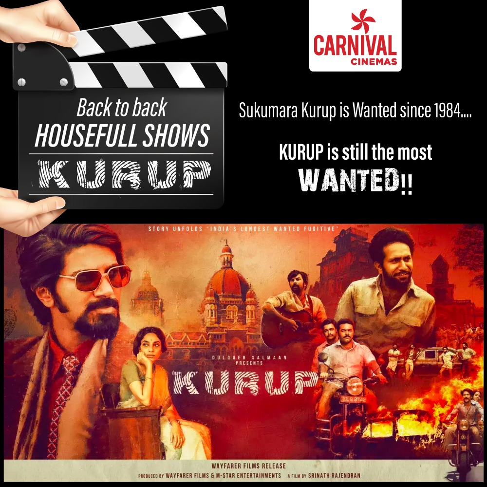CarnivalCin's tweet photo. They say no one has seen Sukumara Kurup since 1984.... And if you don't book your tickets soon, chances are you might not too!!

#kurupmovie #malayalammovies #carnivalcinemas #housefullshows #bigscreenisback @dulQuer https://t.co/LYwfWn1Ojj