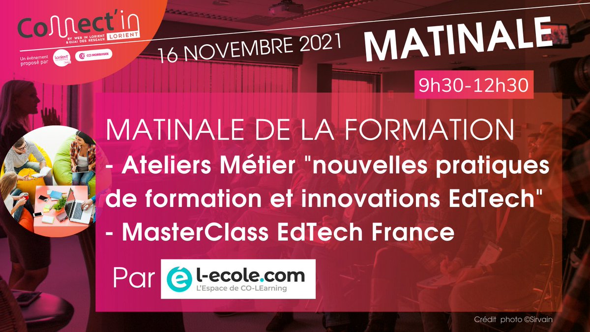 TechLorient's tweet photo. Connect'in Lorient | Matinale de la #Formation
👍En préambule à #Connectin21, notre partenaire @lecolecom vous propose une "Matinale de la Formation"
📆Mardi 16 novembre, 9h30-12h30

Programme et inscription ✍️https://t.co/99Ok5cnGk9 https://t.co/eaVc8DkVnN