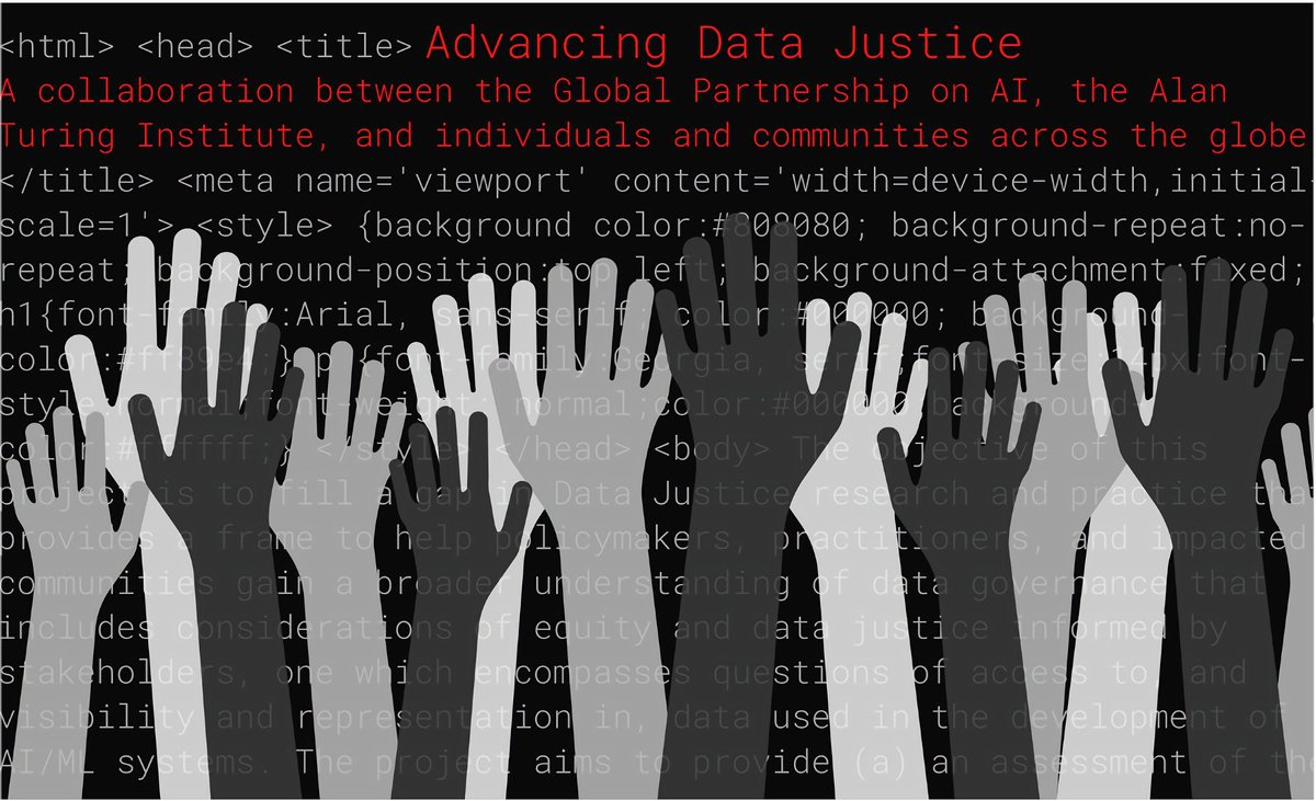 What is #DataJustice? How does it relate to broader social injustices? What actions should we take to promote equitable data use? Share your ideas to help the Global Partnership on AI advance Data Justice. Take part in our survey here: advancingdatajustice.turing.ac.uk/?locale=en