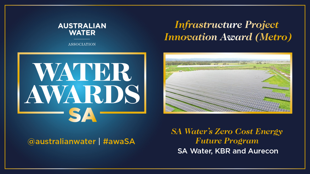 AustralianWater's tweet photo. Congratulations to @SAWaterCorp, @KBRincorporated and @Aurecon for their Zero Cost Energy Future Program taking out the Infrastructure Project Innovation Award (METRO) at the Water Awards in South Australia.
#awaSA #WaterAwards #WaterSA https://t.co/oG4CqOmDLI