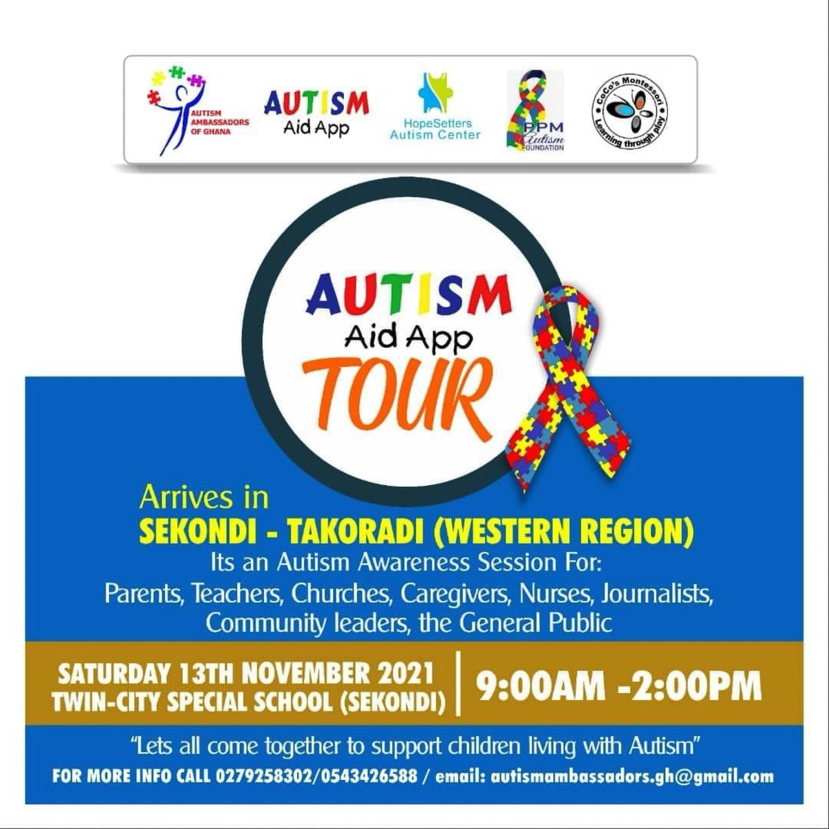 AutismGh's tweet photo. We will be storming some parts of the Western Region - Takoradi this weekend as we partner Twin City Special School &amp; @HopeSetters to create awareness for children living with autism. Keep an eye for updates.

To support these activities, see flyer for details. https://t.co/bqI81rqJBm