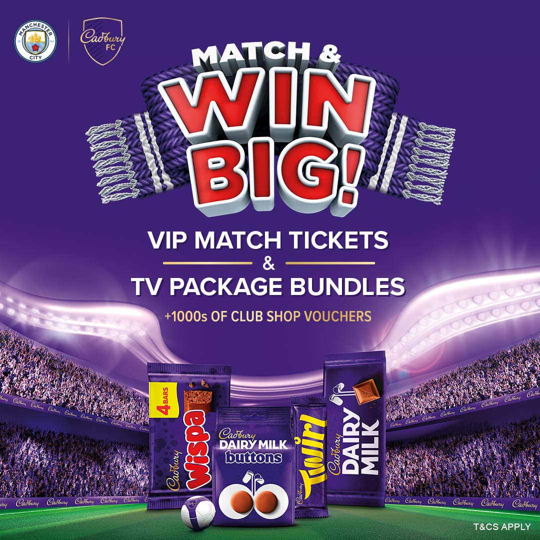 ManCity's tweet photo. Grab a @CadburyUK pack and get ready to Match & WIN BIG! 🍫🙌
We have 1000s of prizes including TV packages, VIP match tickets and more. So head to the website and score BIG! 🏅
👉 https://t.co/vc2BA5QO0s
UK/ROI, 18+, NPN NI & ROI, Closes 19.11.21
#ManCity | #MatchandWin https://t.co/q3r1P0U0Ky