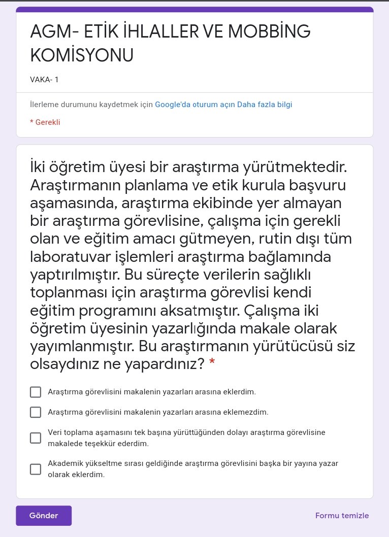 hutfagm's tweet photo. Mobbing ve Etik İhlaller Komisyonumuzun başlattığı çalışma doğrultusunda Hacettepe öğretim üyeleri ve araştırma görevlilerine her ay "Siz olsaydınız ne yapardınız" içerikli bir vaka gönderilecektir.+ https://t.co/sghxeWTO2l