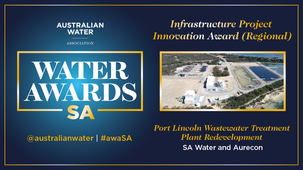 AustralianWater's tweet photo. Congratulations to @SAWaterCorp and @Aurecon for the Port Lincoln Wastewater Treatment Plant Redevelopment taking out the Infrastructure Project Innovation Award (REGIONAL) at the Water Awards in South Australia.
#awaSA #WaterAwards #WaterSA https://t.co/acMe6QRu6p